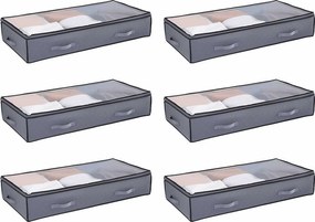 Worki do Przechowywania pod Łóżkiem SucceBuy, 6 Sztuk o Pojemności 90 L, Organizator na Buty pod Łóżkiem z Przezroczystymi Pokrywami, do Ubrań, Kolor Szary