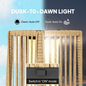 Outsunny Solarna Stojąca Lampa Rattanowa z Czujnikiem Zmierzchu Automatyczna LED Styl Boho IP44 | Aosom PL