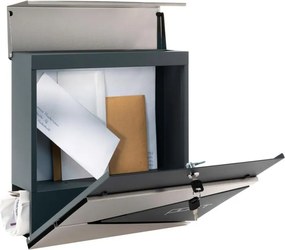 Skrzynka na listy z przegrodą na gazety, srebrna, 2 klucze