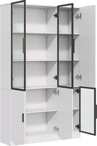 Witryna 120×35×200 cm - przeszklone drzwi - 6 drzwi - z oświetleniem LED - płyta wiórowa + szkło hartowane - biała