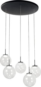 Ariel - Fabas Luce 5-lampowa okrągła lampa wisząca - 35W ściemnialna dioda LED - Przezroczysta okrągła rozeta sufitowa śr. 50 cm