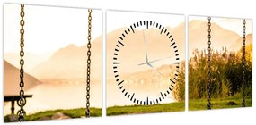 Obraz huśtawki w przyrodzie (z zegarem) (90x30 cm)