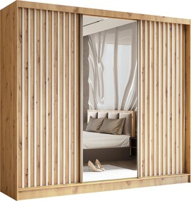 Szafa Przesuwna LAMELLO 240 cm z Lustrem Szafa Trzydrzwiowa Dąb artisan
