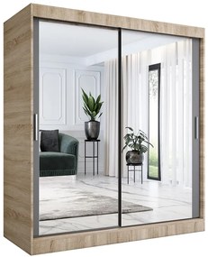 Szafa przesuwna z lustrem 180 cm dąb sonoma + antracyt - Kukkin 5X