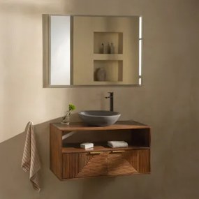 Zestaw Mebli Łazienkowych Z Drewna Mango Baty Drewno Mango & Okrągły Szary Cement Ø40 Cm Tarsis & Prostokątna Lampa - Sklum