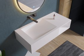 Umywalka ścienna PB2088 z odlewu mineralnegoBiały mat - ze schowkiem i kanałem odpływowym - 100 x 46 x 20 cm