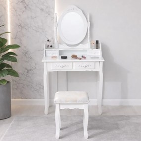 Toaletka retro z lustrem i taboretem Noemi DT04, kolor biały