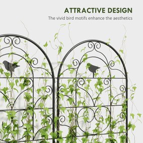 Metalowe Kratki na Róże 2 szt. Outsunny Zestaw, Odporny na Rdzę, dla Roślin Pnących z Motywem Ptaków 50x120 cm, Czarny