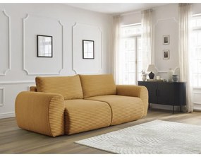 Musztardowa sztruksowa rozkładana sofa 257 cm Lucien – Bobochic Paris