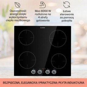 Klarstein Kochheld 60cm Płyta Indukcyjna 4 Strefy Gotowania Czarny