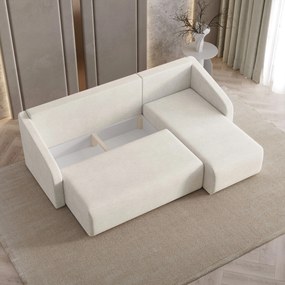 Masseno Narożnik MARELLO z funkcją spania i pojemnikiem na pościel Narozniki L, Rozkładana sofa - Kremowy, NEVE 02