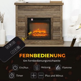 HOMCOM Kominek elektryczny, efekt płomieni 3D, 3 ustawienia, timer, pilot, naturalne drewno | Aosom PL