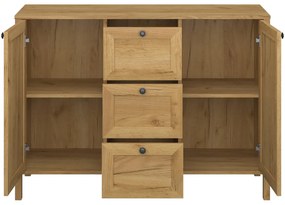 Komoda Dwudrzwiowa z Szufladami Drewniana do Salonu DALE 118 cm Dąb craft złoty Klasyczna