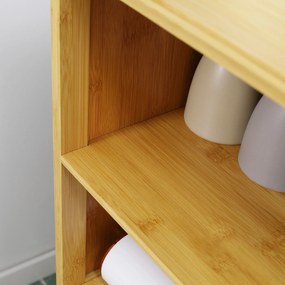 kleankin Szafka Łazienkowa Bambusowa z Żaluzjowymi Drzwiami 2 Półki Drewno Naturalne 50x29x92cm | Aosom PL