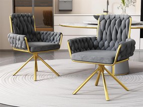 Zestaw 2 krzeseł obrotowych Velvet z podłokietnikami - złote metalowe nogi - Szary