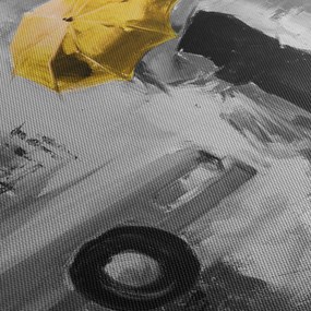 Obraz - Zakochana para pod parasolem, żółty (170x50 cm)