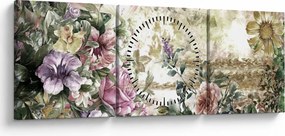 Obraz - Designerskie kwiaty (z zegarem) (90x30 cm)