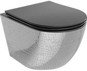 Mexen Lena miska wc Rimless z deską wolnoopadającą slim, duroplast, czarna mat/srebrna wzór łuski - 30224072