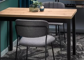 Nowoczesny stół Dendy 120x68 cm prostokątny z blatem z płyty laminowanej w odcieniu dąb wotan i metalowymi czarnymi nogami