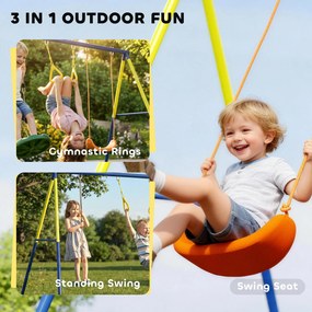 AIYAPLAY Stelaż huśtawki do 150 kg 3-w-1 huśtawka klasyczna, obręcze gimnastyczne, huśtawka stojąca, 285x160x181 cm | Aosom PL
