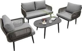 Zestaw mebli ogrodowych modułowych 4-osobowych ze stali ocynkowanej: 1 sofa 2-osobowa + 2 fotele + owalny stolik kawowy - Szary
