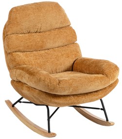 HOMCOM Tapicerowany fotel bujany ze stalowymi nogami i drewnianymi płozami, Żółty