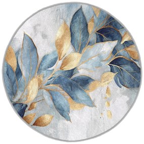 Okrągły dywan w niebiesko-złotym kolorze odpowiedni do prania ø 150 cm Golden Leaves – Mila Home