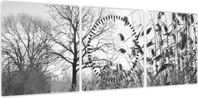 Obraz - Pola w zimie (z zegarem) (90x30 cm)