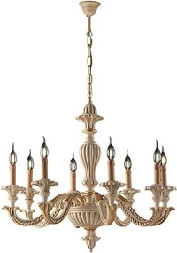 Żyrandol Leonardo z drewna w kolorze kości słoniowej i złotego liścia, 8 świateł, 130 Ø80 BL180-8-AV