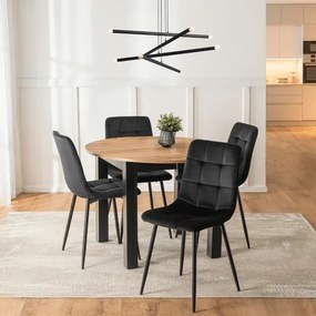 Zestaw Stół Okrągły Rozkładany HARRY 102-142 cm Dąb Craft/Czarny i 4 Krzesła PERU Czarne