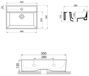 Umywalka ceramiczna nablatowa / wisząca różowa z półką i otworem na baterie 50 x 38 cm LERA pink