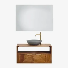 Zestaw Mebli Łazienkowych Z Drewna Mango Baty Drewno Mango & Okrągły Szary Cement Ø40 Cm Tarsis & Prostokątna Lampa - Sklum
