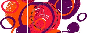 Obraz - Motyw z kółkami w ciepłych kolorach (z zegarem) (90x30 cm)