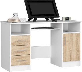 Biurko AKORD ANA Białe 124 cm biurko komputerowe 1 drzwi 3 szuflady kolor Dąb Sonoma mat 5 półek 124x52x74 cm