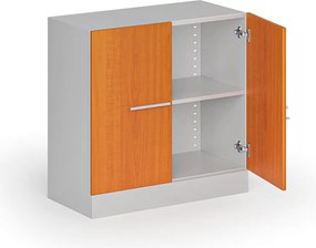 Metalowa szafa z drewnianymi drzwiami, demontowana, 800 x 800 x 400 mm, czereśnia