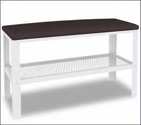 Wąski puf z metalowym stelażem do przedpokoju biały + wenge  - Sagal 5X