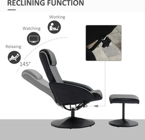 HOMCOM Fotel relaksacyjny z podnóżkiem, pokrycie z sztucznej skóry, regulowany, ergonomic design, Czarny