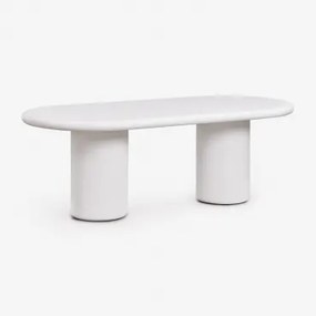 Owalny Stół Ogrodowy 220x100 Cm Z Cementu Namara Biała - Sklum