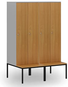 Drewniana szafa ubraniowa S4 z ławką, 2-drzwiowa, 1871 x 600 x 500/800 mm, demontaż, zamek cylindryczny, szary/brzoza
