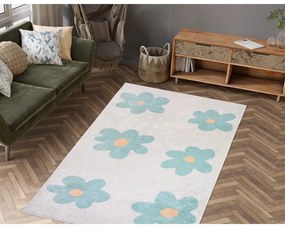 Miętowo-kremowy dywan dziecięcy odpowiedni do prania 80x150 cm Cute Flowers Green – Vitaus