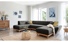 Ciemnoszara rozkładana sofa w kształcie litery "U" Miuform Dazzling Daisy, lewostronna