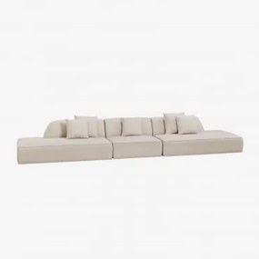 Sofa Modułowy 3-częściowy Z Podwójnym Szezlongiem Tapicerowany Cardea Szenila Kremowy Beż - Sklum