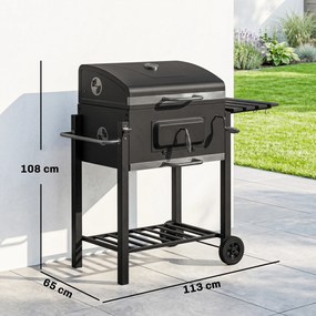 Outsunny Grill węglowy Smoker BBQ-Smoker, 1 półka, 1 uchwyt na ręcznik, 2 ruszty grillowe, 113 cm x 65 cm x 108 cm, Czarny