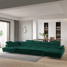 Masseno Narożnik MONTIVA z funkcją spania i pojemnikiem na pościel Narozniki U, Rozkładana sofa - Butelkowa zieleń, MONOLITH 37