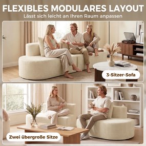 HOMCOM Sofa 3-osobowa, modułowa sofa Cloud bez stałego stelaża, szerokie i głębokie siedzisko, wkład ze sprężyn, sztruksowe obicie, beżowy | Aosom PL