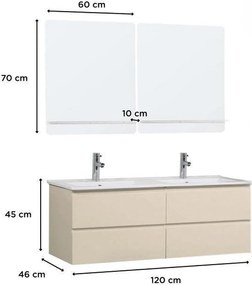 Podwójna szafka pod umywalkę 120 cm z ceramicznym blatem, kranami i lustrami SORRENTO