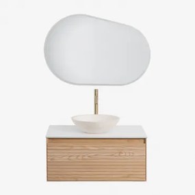 Zestaw Wiszących Mebli Łazienkowych Z Drewna Jesionowego Tedrik Popielaty Brąz & Cement Okrągły Biały Ø40 - Sklum