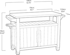 Keter Wielofunkcyjny stolik ogrodowy z grillem UNITY XL 207 l grafit, 134 x 52 x 90 cm
