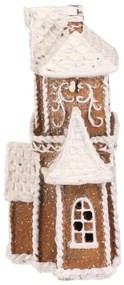 Ozdoby świąteczne Domek z piernika z wieżyczką,żywica poliestrowa, diody LED, brązowy