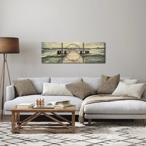 Obraz drewnianego molo na morzu (z zegarem) (90x30 cm)